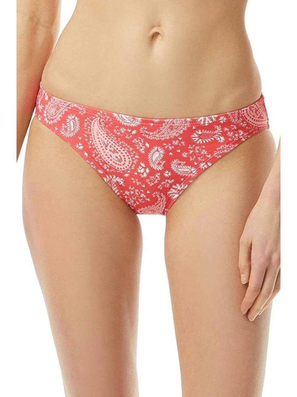 Michael Kors Geranium Bandana Print Classic Bikini Swim Bottom Red Size M NWT
